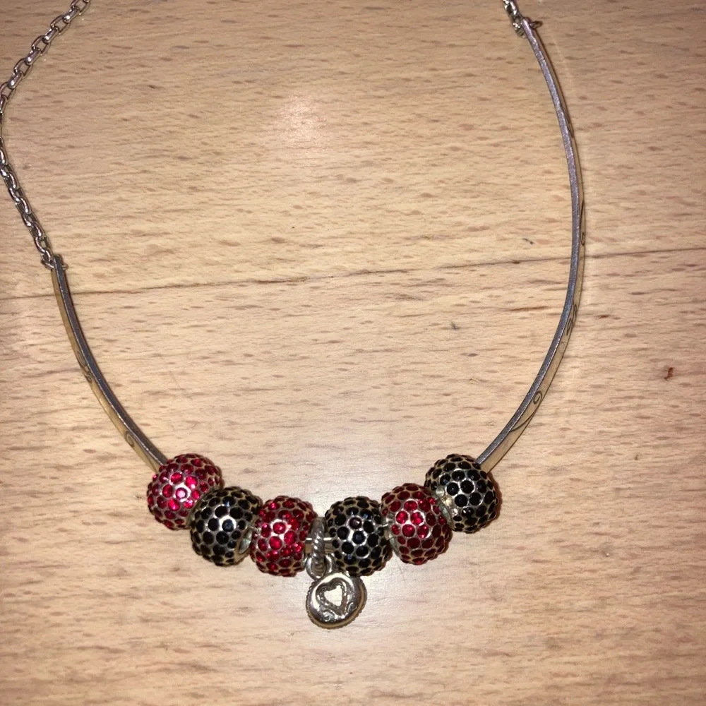 Brighton Monogram Choker Necklace +7 Charms (6 beads & 1 heart) - Silver EUC
